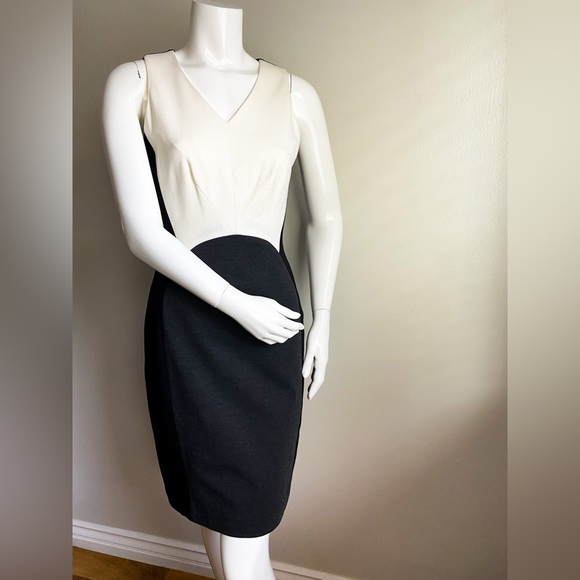 Vince Camuto Sheath Black Cream Career Formal Classy ColorBlock Sleeveless Dress - Picture 5 of 13
